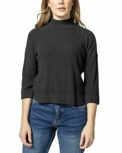 Lilla P 3/4 Sleeve Boxy Mock Neck Sweater Women
