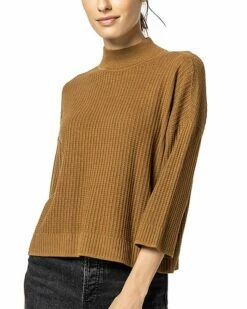 Lilla P 3/4 Sleeve Boxy Mock Neck Sweater Women