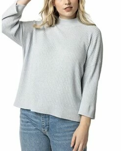 Lilla P 3/4 Sleeve Boxy Mock Neck Sweater Women