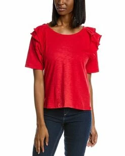 Lilla P Elbow Sleeve Ruffle Top Women
