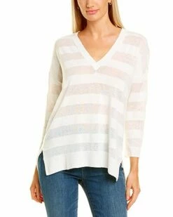 Lilla P V-Neck Linen-Blend Tunic Sweater Women
