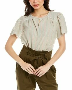 Lilla P Flutter Sleeve Split Neck Top Women