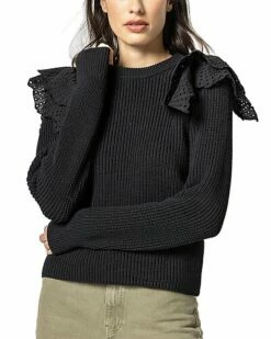 Lilla P Eyelet Trimmed Crewneck Sweater Women