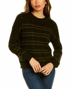 Lilla P Striped Cable Sweater Women Black