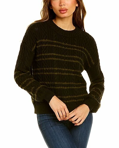 Lilla P Striped Cable Sweater Women Black