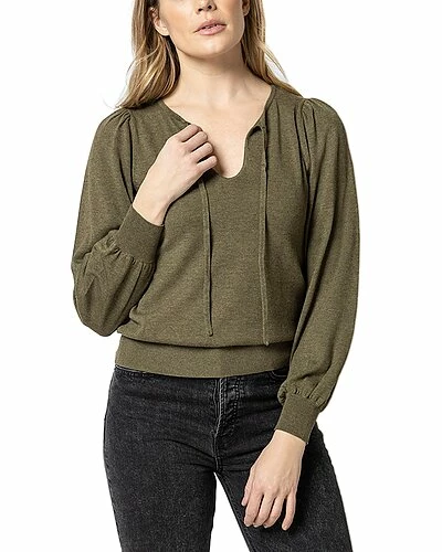 Lilla P Tie Front Puff Sleeve Silk-Blend Sweater Women
