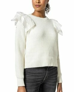 Lilla P Eyelet Trimmed Crewneck Sweater Women