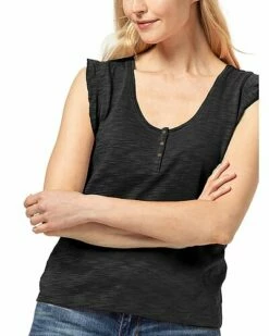 Lilla P Ruffle Sleeve Scoop Neck Henley Women