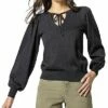 Lilla P Tie Front Puff Sleeve Silk-Blend Sweater Women