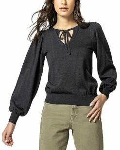 Lilla P Tie Front Puff Sleeve Silk-Blend Sweater Women