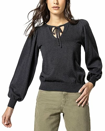 Lilla P Tie Front Puff Sleeve Silk-Blend Sweater Women