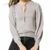 Lilla P Tie Front Puff Sleeve Silk-Blend Sweater Women
