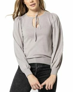 Lilla P Tie Front Puff Sleeve Silk-Blend Sweater Women