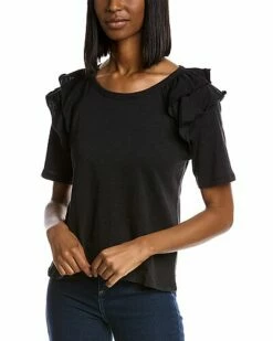 Lilla P Elbow Sleeve Ruffle Top Women