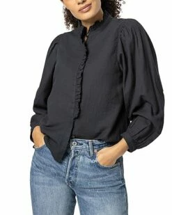 Lilla P Full Sleeve Ruffle Front Top Women