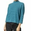 Lilla P 3/4 Sleeve Boxy Mock Neck Sweater Women