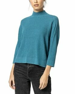 Lilla P 3/4 Sleeve Boxy Mock Neck Sweater Women
