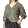 Lilla P 3/4 Puff Sleeve V-Neck Sweater Women