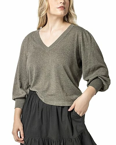 Lilla P 3/4 Puff Sleeve V-Neck Sweater Women
