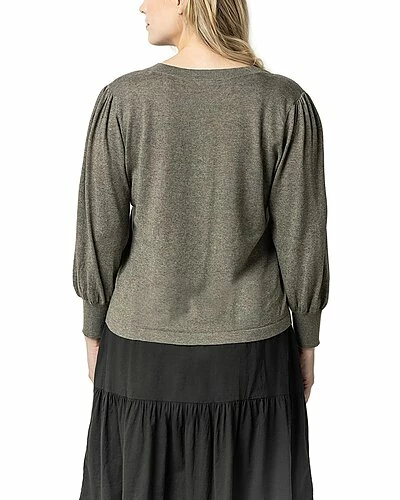 Lilla P 3/4 Puff Sleeve V-Neck Sweater Women - Image 2