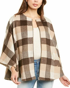 Lilla P Plaid Wool-Blend Cape Jacket Women