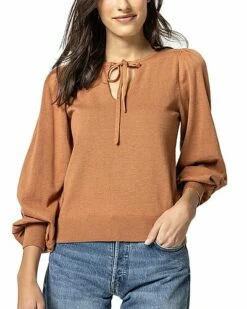 Lilla P Tie Front Puff Sleeve Silk-Blend Sweater Women